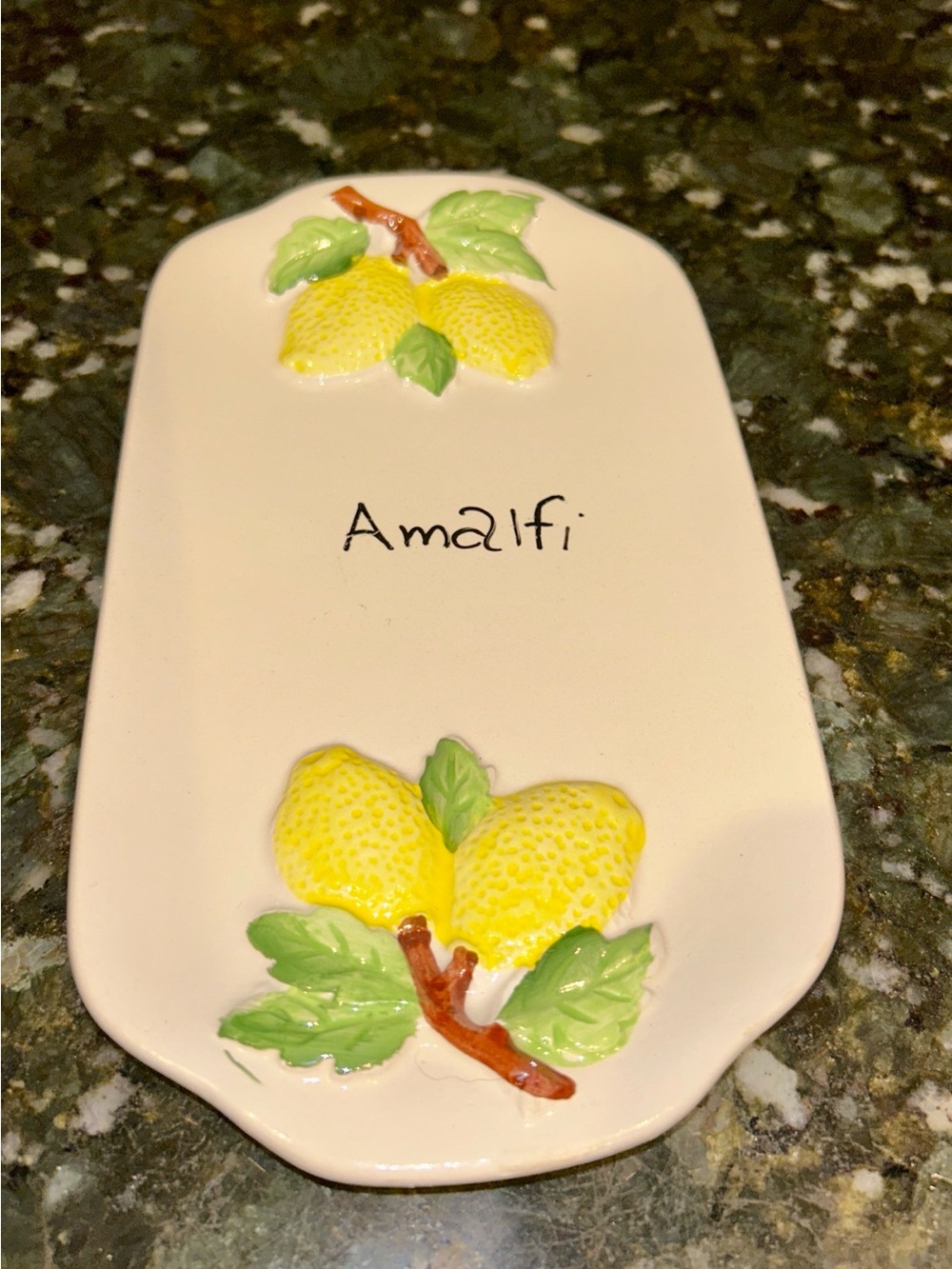 Amalfi Ceramic Lemon Tray with Hand-Painted Fruit Motifs - Yellow & Green